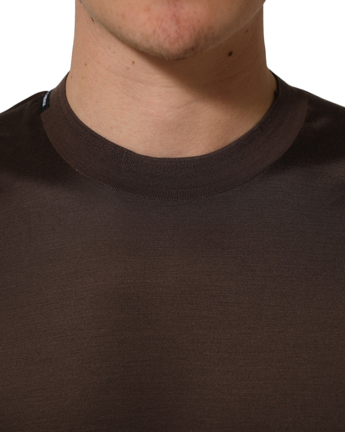 Brown Silk Crew Neck Short Sleeves T-shirt