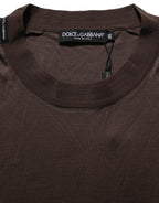 Brown Silk Crew Neck Short Sleeves T-shirt
