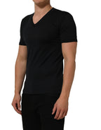 Dark Blue Cotton V-Neck Short Sleeve T-shirt