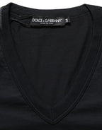 Dark Blue Cotton V-Neck Short Sleeve T-shirt