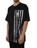 Blue Striped Print Cotton Crew Neck  T-shirt