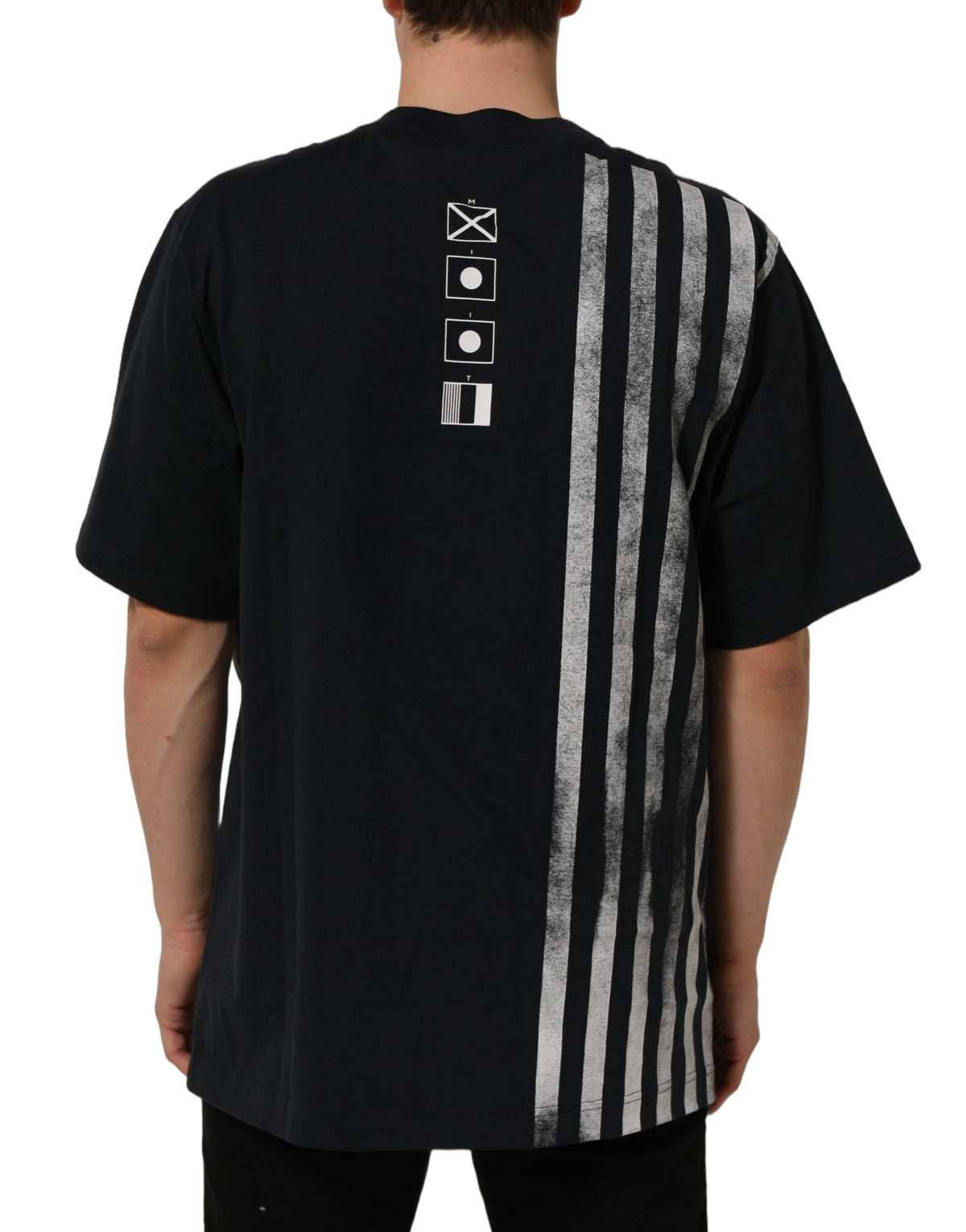 Blue Striped Print Cotton Crew Neck  T-shirt