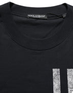 Blue Striped Print Cotton Crew Neck  T-shirt