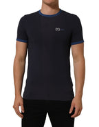Dark Blue Cotton Stretch Round Neck T-shirt