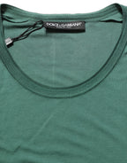 Green Silk Crew Neck Short Sleeves T-shirt