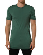 Green Silk Crew Neck Short Sleeves T-shirt