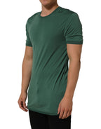 Green Silk Crew Neck Short Sleeves T-shirt