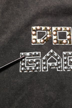 Gray Cotton Logo Stud Embellished T-shirt