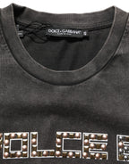 Gray Cotton Logo Stud Embellished T-shirt