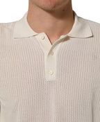Off White Cotton Collared Men Polo T-shirt