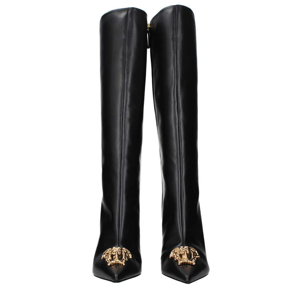 Black Leather High Heel Boots