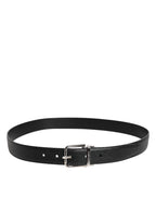Black Calf Leather Classic Silver Buckle Belt