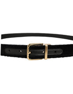 Men Black Velvet Gold Tone Metal Buckle Belt