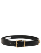 Black Leather Gold Logo Engraved Buckle Belt