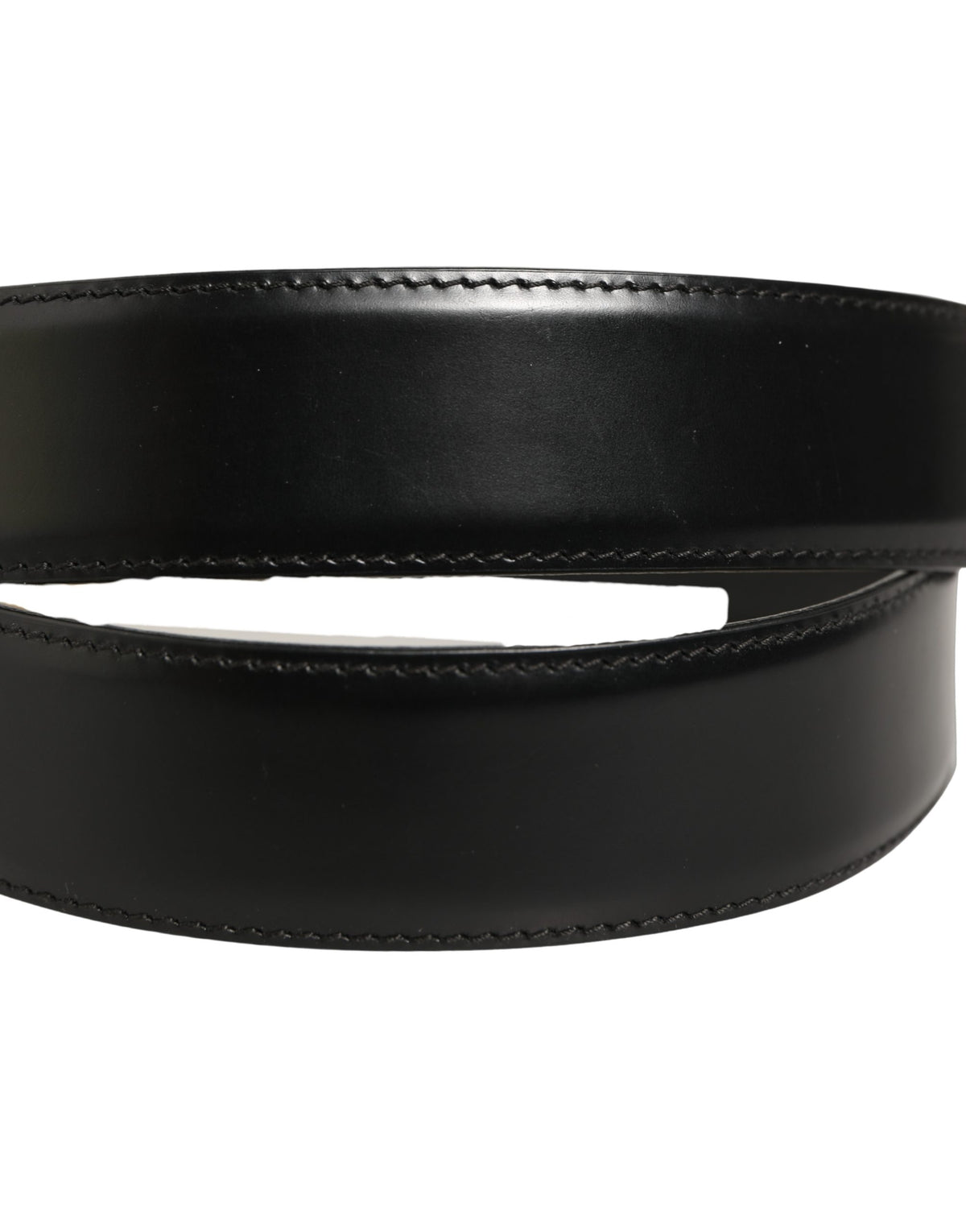 Black Leather Gold Logo Engraved Buckle Belt