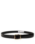 Black Classic Leather Gold Tone Buckle Belt