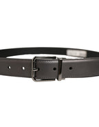 Dark Gray Leather Metal Buckle Classic Belt