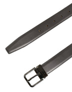 Dark Gray Leather Metal Buckle Classic Belt