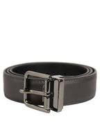 Dark Gray Leather Metal Buckle Classic Belt