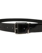Black Patent Leather Silver Metal Buckle Belt