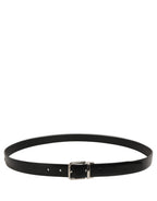 Black Leather Silver Tone Metal Buckle Belt