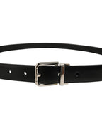 Black Leather Silver Tone Metal Buckle Belt