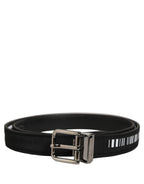 Black Fabric Leather Barcode Silver Buckle Belt