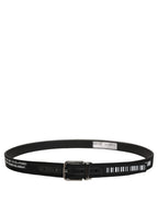 Black Fabric Leather Barcode Silver Buckle Belt
