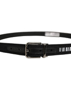 Black Fabric Leather Barcode Silver Buckle Belt