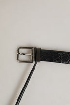 Black Leather Silver Metal Buckle Men Belt