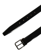 Black Calf Leather Silver Metal Buckle Belt