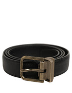 Men Black Calf Leather Gold Metal Buckle Belt
