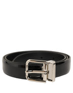 Black Classic Leather Silver Tone Buckle Belt