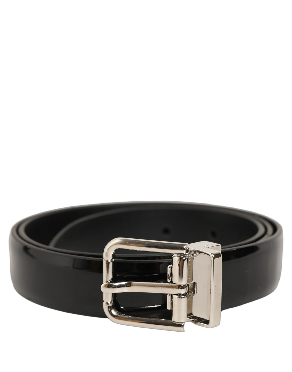 Black Classic Leather Silver Tone Buckle Belt