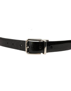 Black Classic Leather Silver Tone Buckle Belt