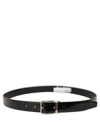 Black Classic Leather Silver Tone Buckle Belt