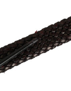 Dark Brown Woven Leather Metal Buckle Belt