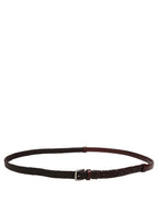 Dark Brown Woven Leather Metal Buckle Belt