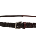 Dark Brown Woven Leather Metal Buckle Belt