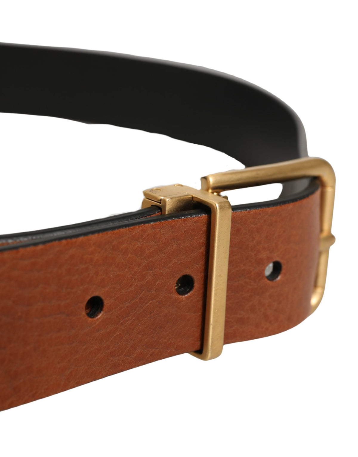 Brown Leather Gold Metal Rings Buckle Belt