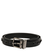 Black Leather Studs Silver Metal Buckle Belt