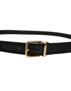 Black Canvas Leather Gold Metal Buckle Belt