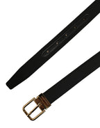 Black Canvas Leather Gold Metal Buckle Belt