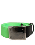 Green Canvas Logo Plaque Metal Buckle Belt