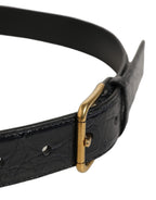 Beige Black Woven Leather Metal Buckle Belt