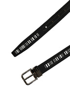 Black Fabric Leather Barcode Silver Buckle Belt