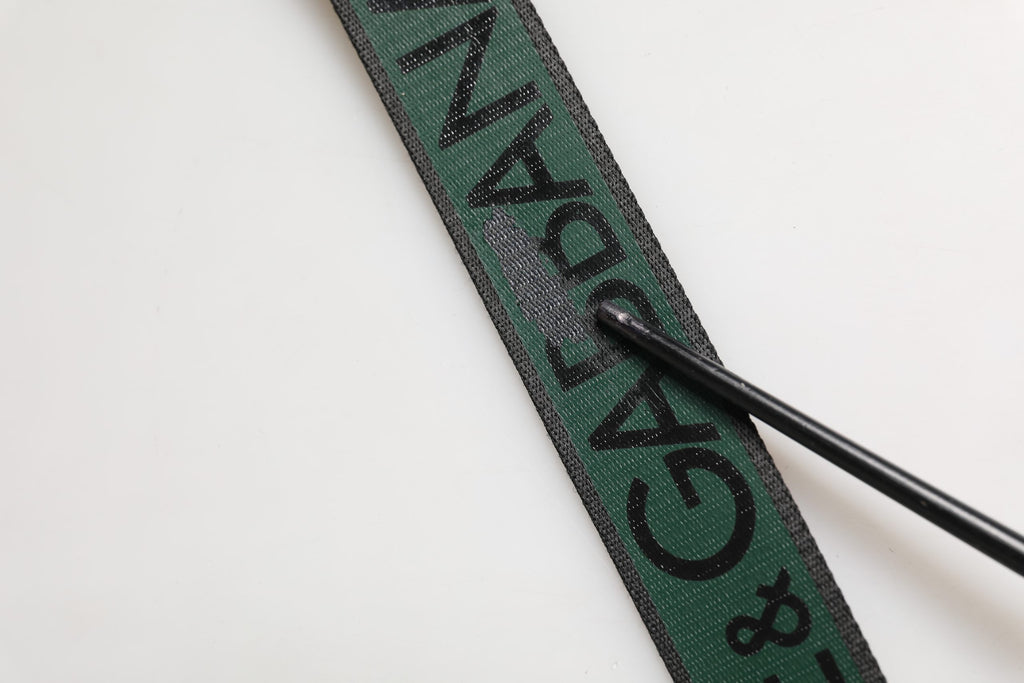 Black Green Logo Silver Tone Metal Buckle Belt