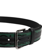 Black Green Logo Silver Tone Metal Buckle Belt