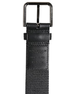 Black Green Logo Silver Tone Metal Buckle Belt