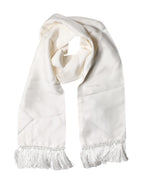 Men White Silk Fringed Edge Lace Stole Scarf